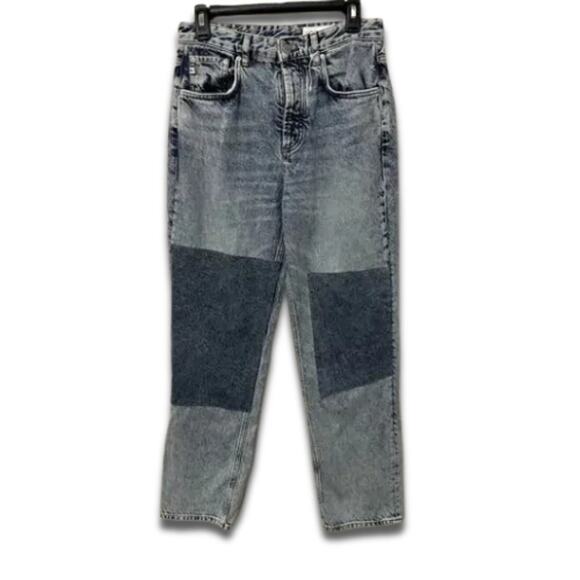 AG Jeans Cloved Patched Denim Jeans High Rise Relaxed Straight Leg Blue 26 NWT - Picture 2 of 9